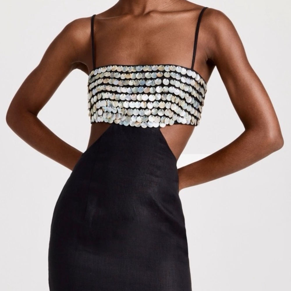 🌺🎉HP🎉🌺 NWT Staud Jada Mother-of-Pearl Embellished Maxi Dress - Picture 2 of 16